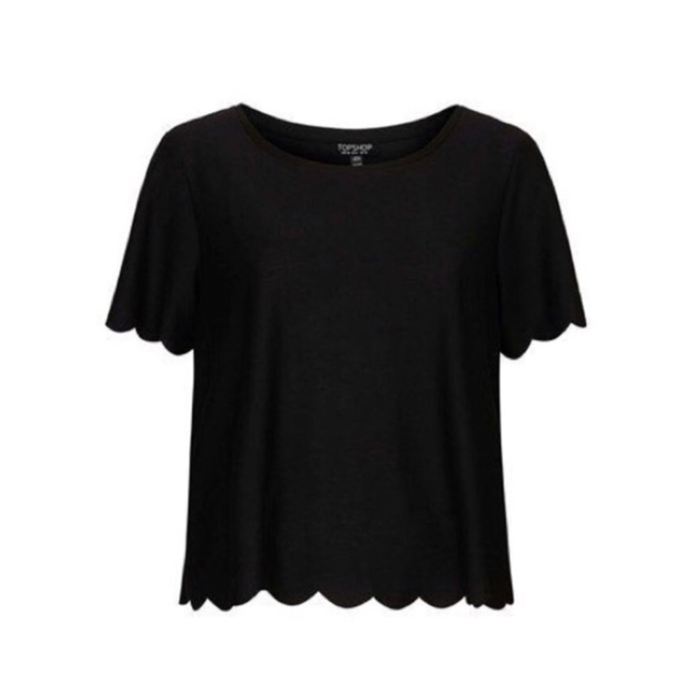 TOPSHOP Scallop hem shirt in black! US 4/UK 8